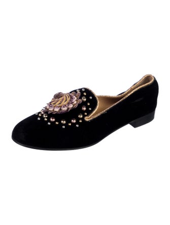 Christian Louboutin Velvet Studded Accents Loafers