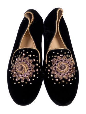 Christian Louboutin Velvet Studded Accents Loafers