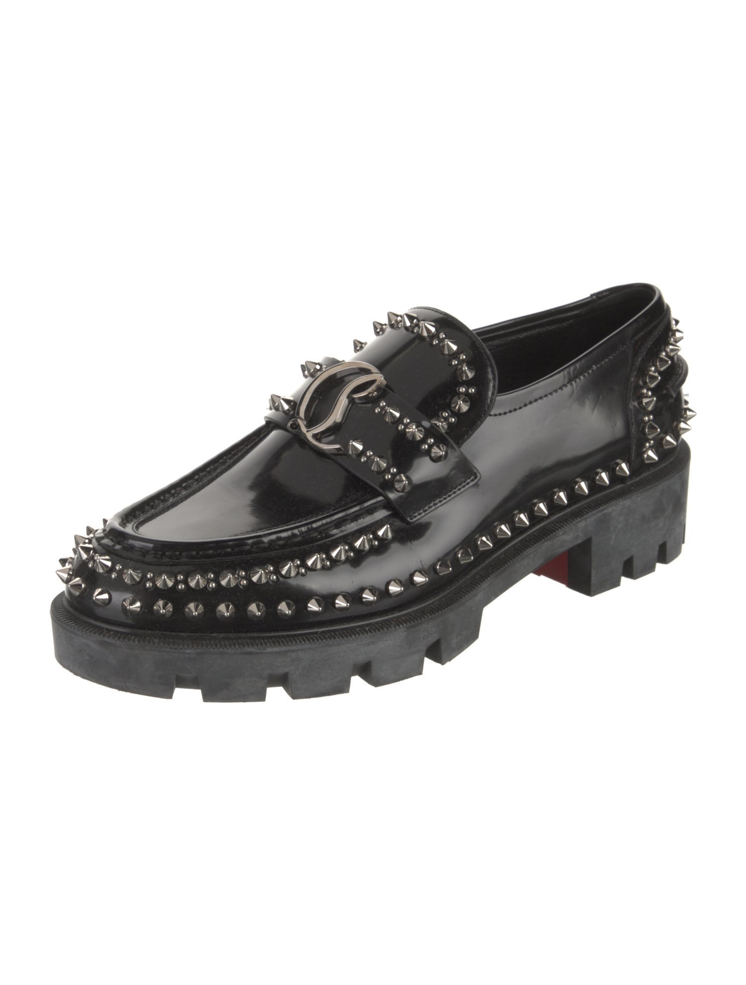 Christian Louboutin Spike Accents Patent Leather Loafers