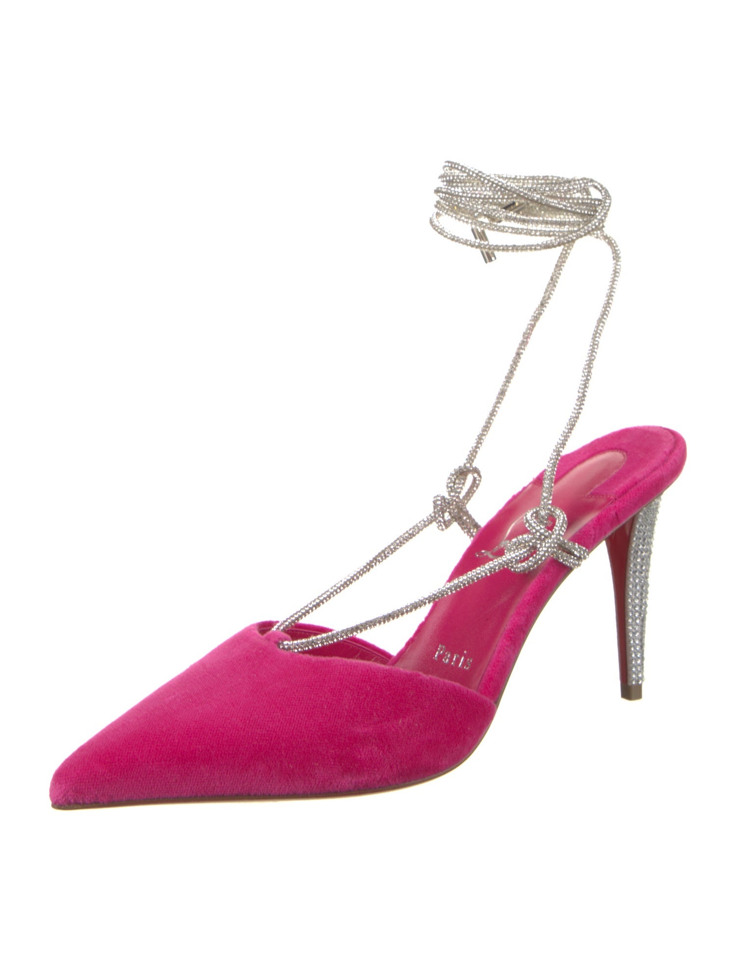 Christian Louboutin Velvet Crystal Embellishments Slingback Pumps