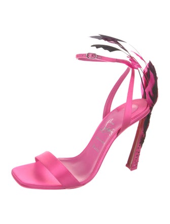 Christian Louboutin Satin Feather Trim Sandals