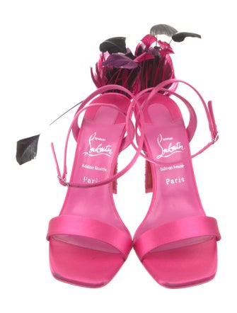 Christian Louboutin Satin Feather Trim Sandals