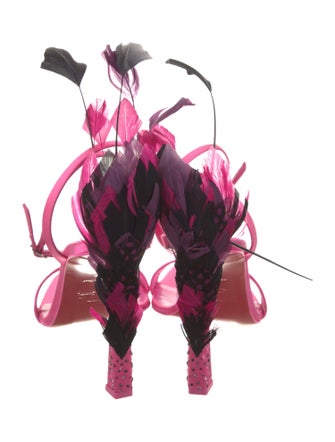 Christian Louboutin Satin Feather Trim Sandals