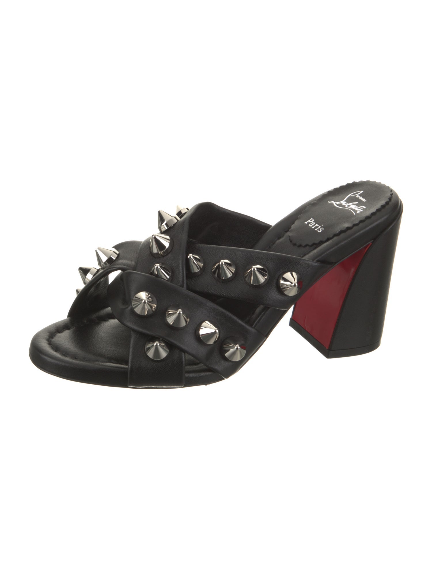 Christian Louboutin Leather Studded Accents Slides