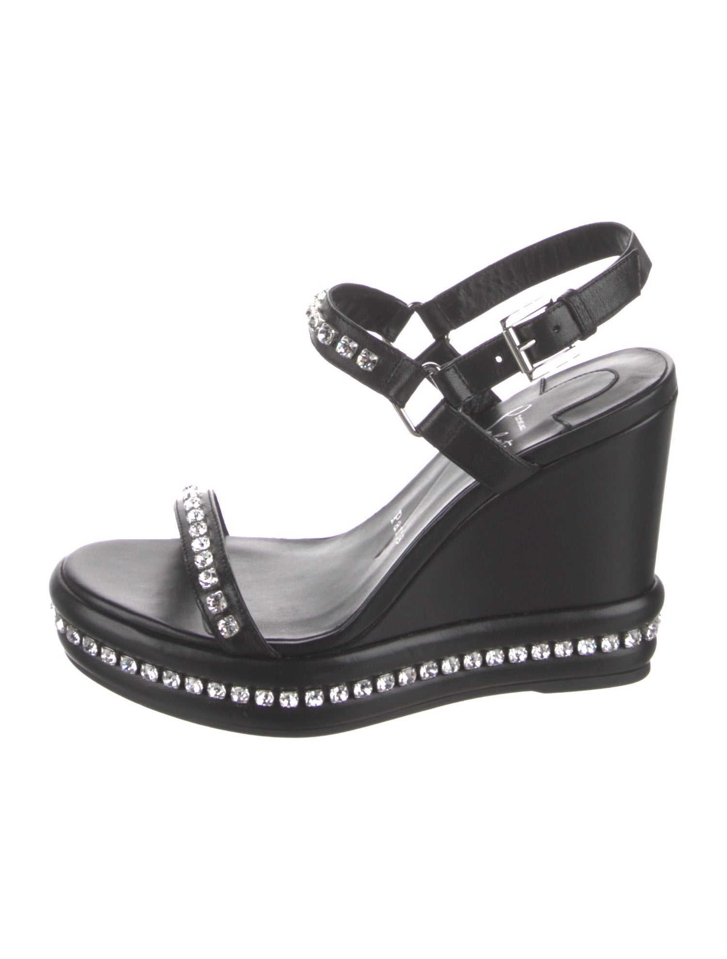 Christian Louboutin Leather Crystal Embellishments Slingback Sandals