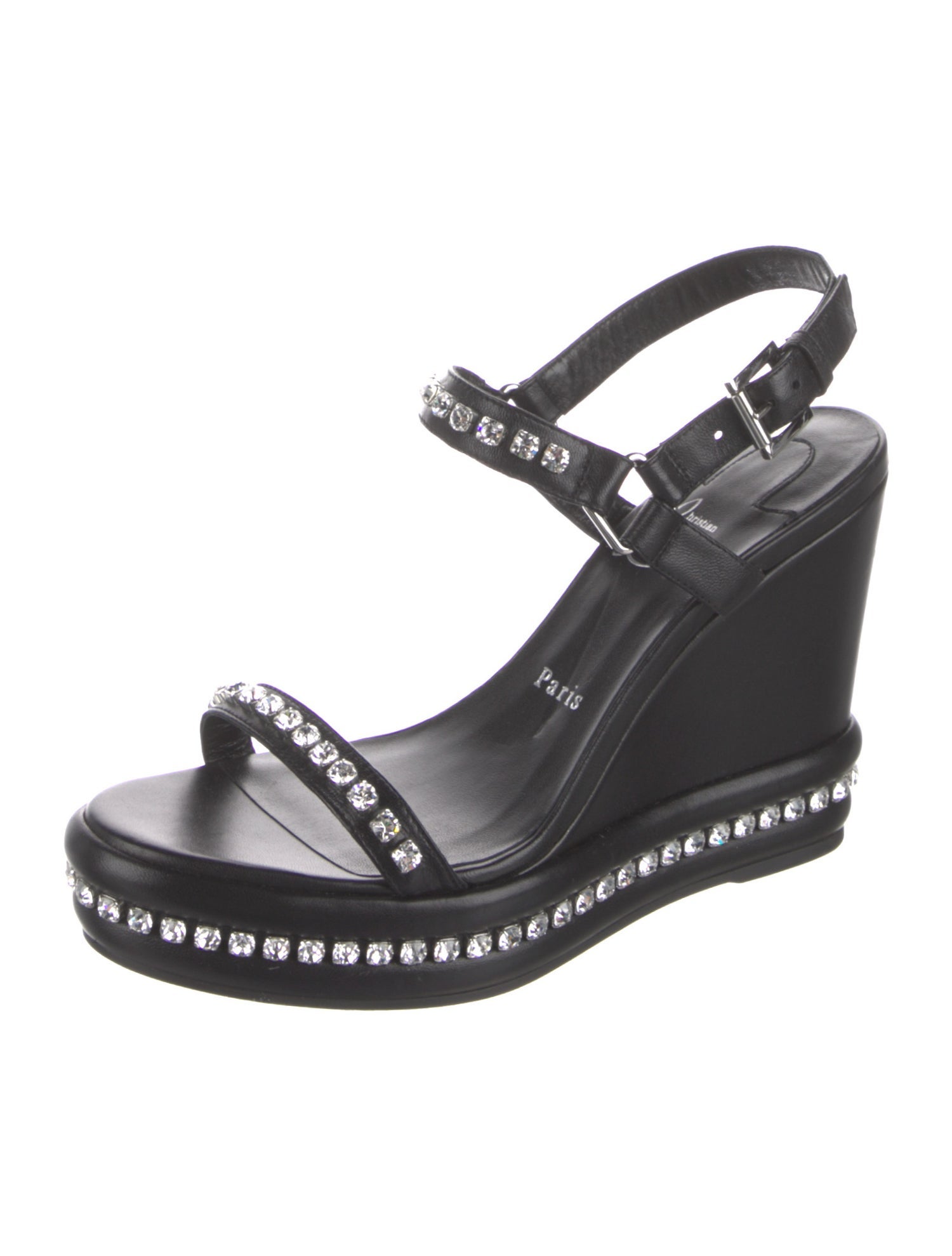 Christian Louboutin Leather Crystal Embellishments Slingback Sandals