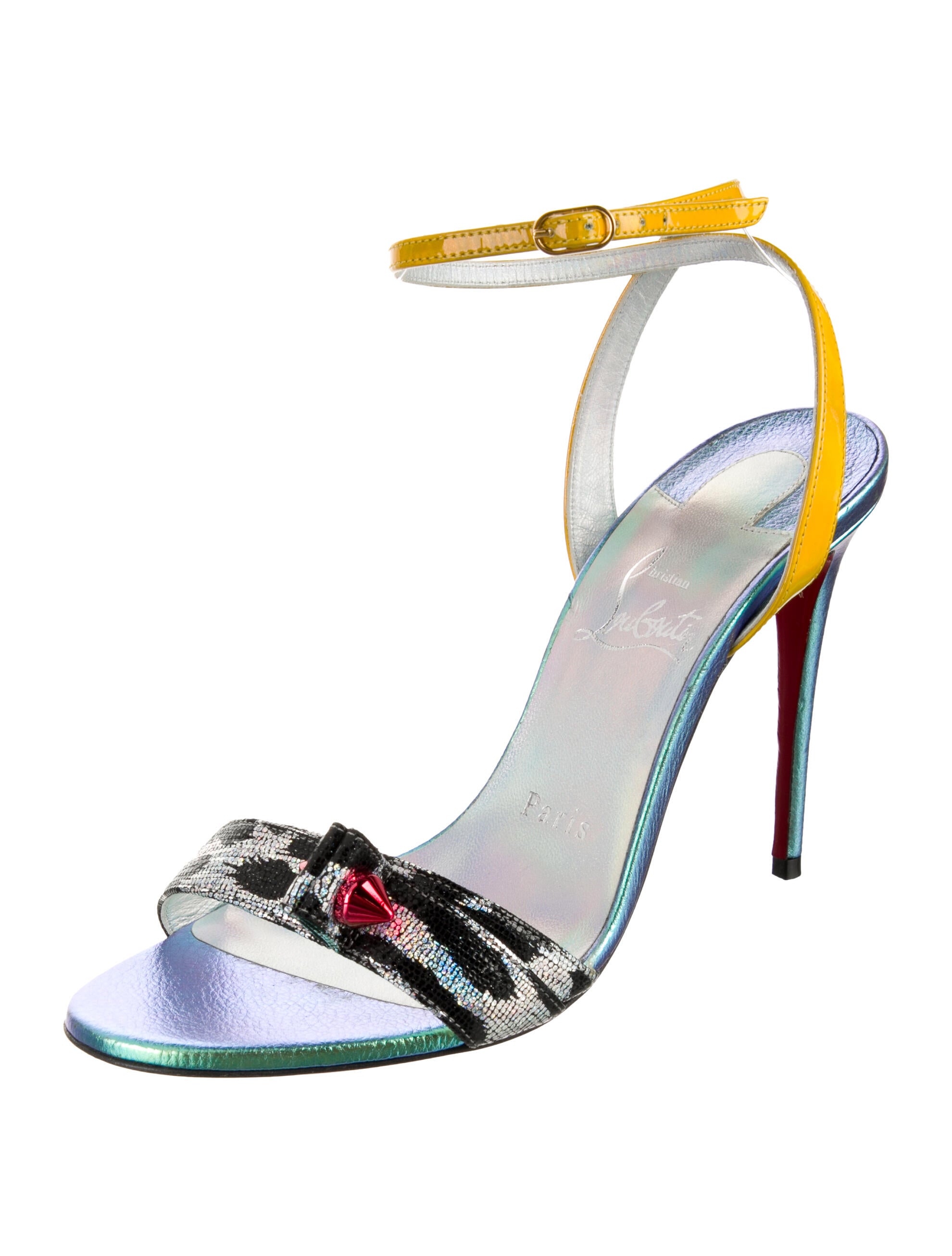 Christian Louboutin Spike Accents Patent Leather Sandals