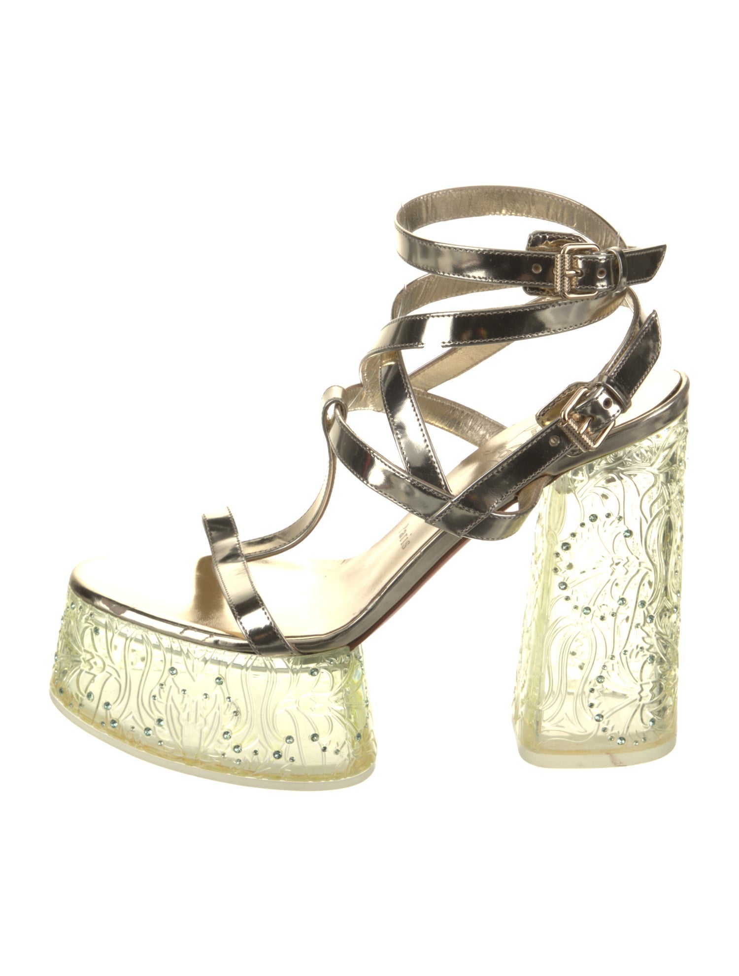 Christian Louboutin Patent Leather Crystal Embellishments T-Strap Sandals