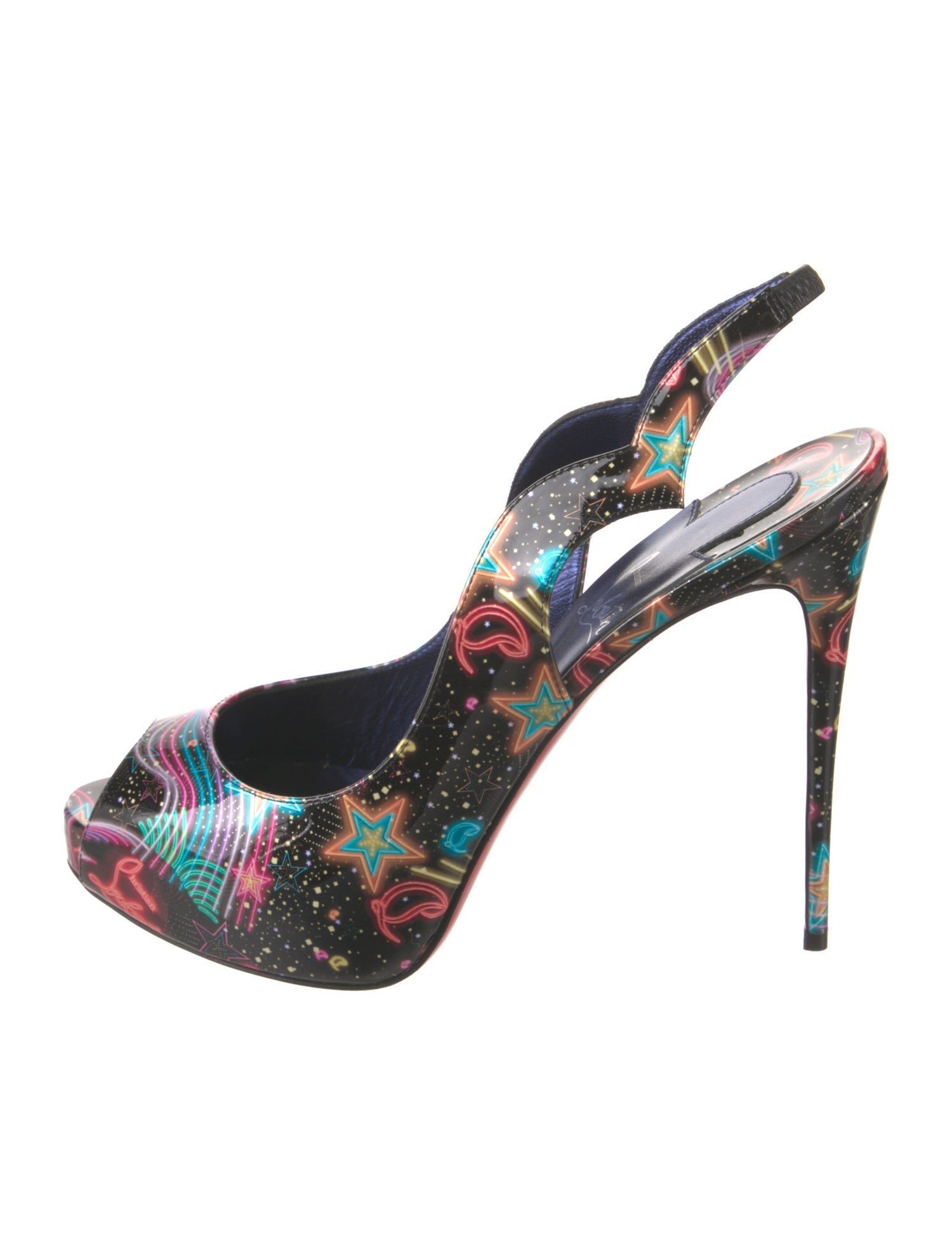 Christian Louboutin Patent Leather Printed Slingback Pumps