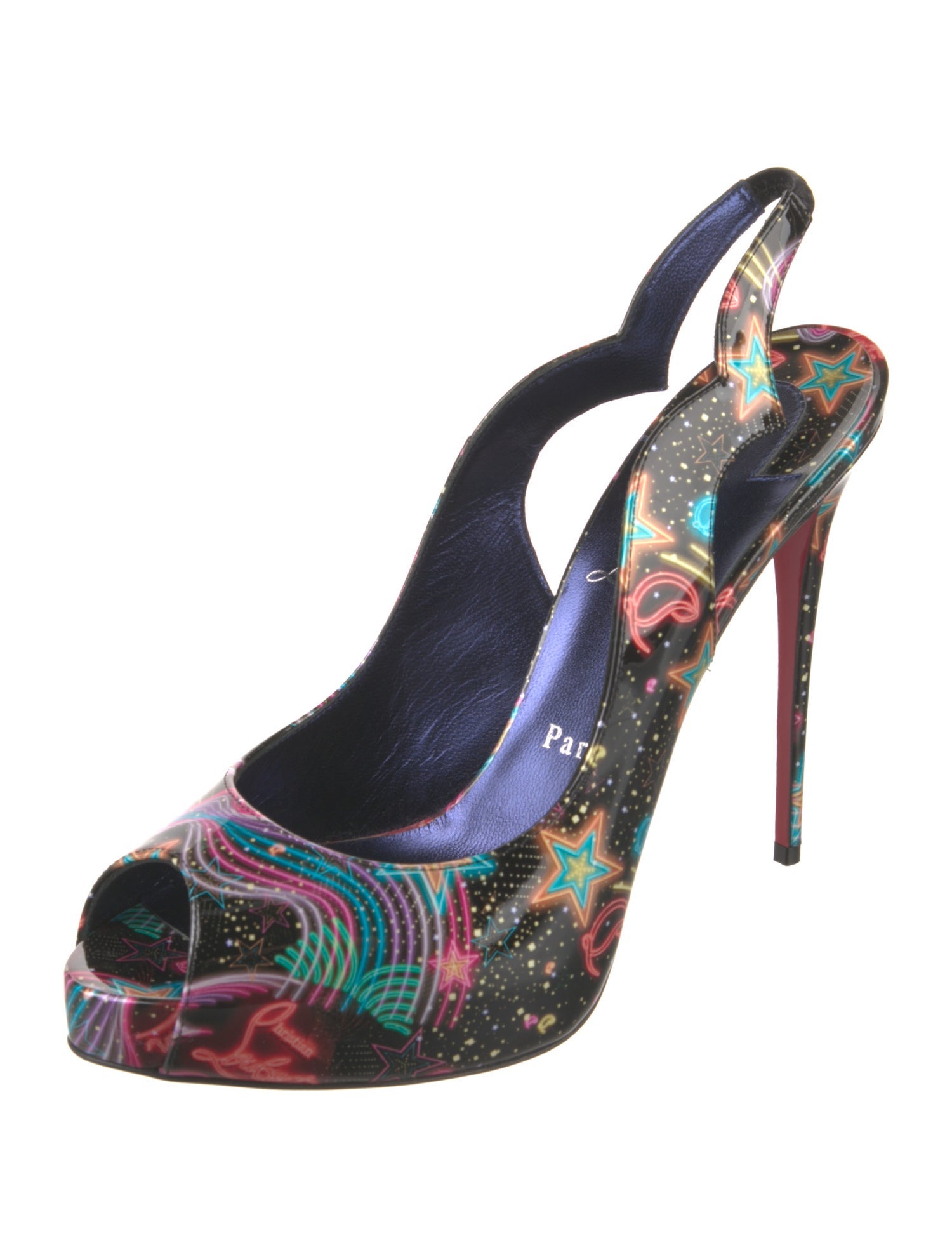 Christian Louboutin Patent Leather Printed Slingback Pumps