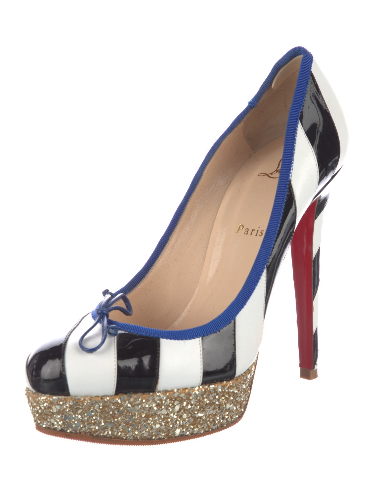 Christian Louboutin Patent Leather Colorblock Pattern Pumps
