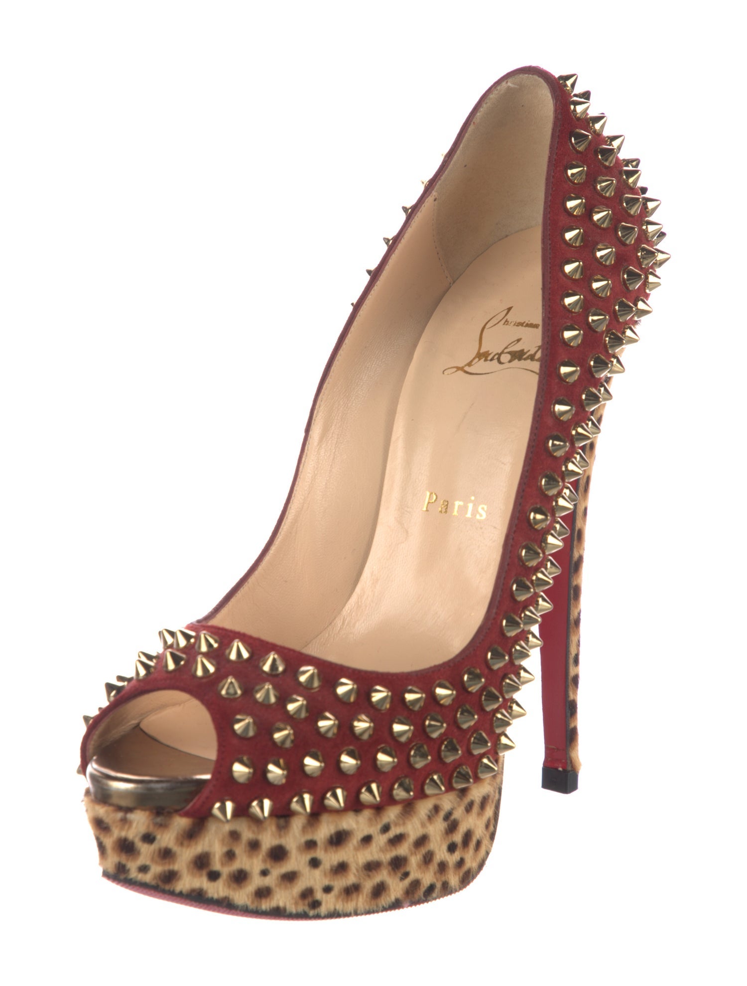 Christian Louboutin Spike Accents Suede Pumps
