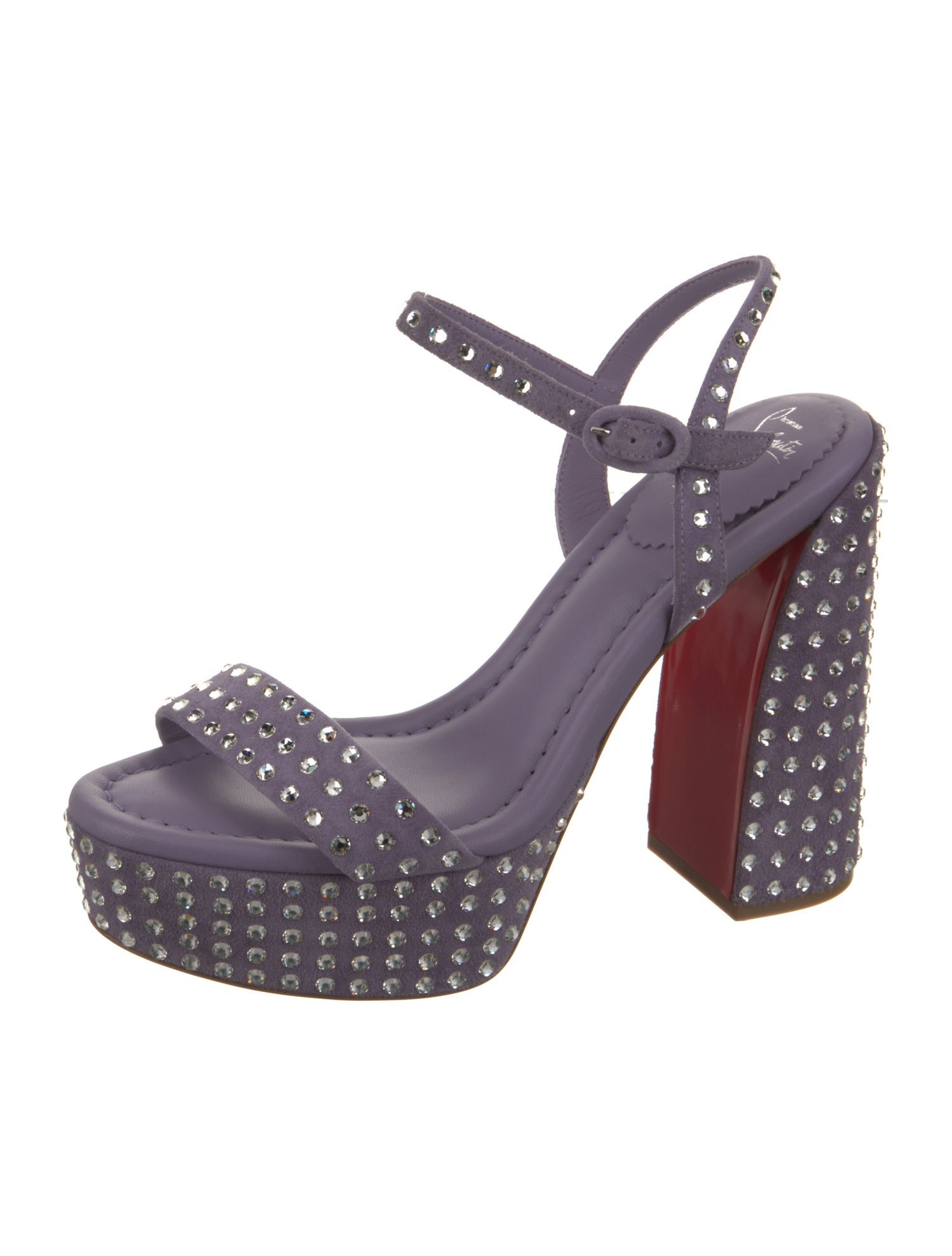 Christian Louboutin Suede Crystal Embellishments Slingback Sandals