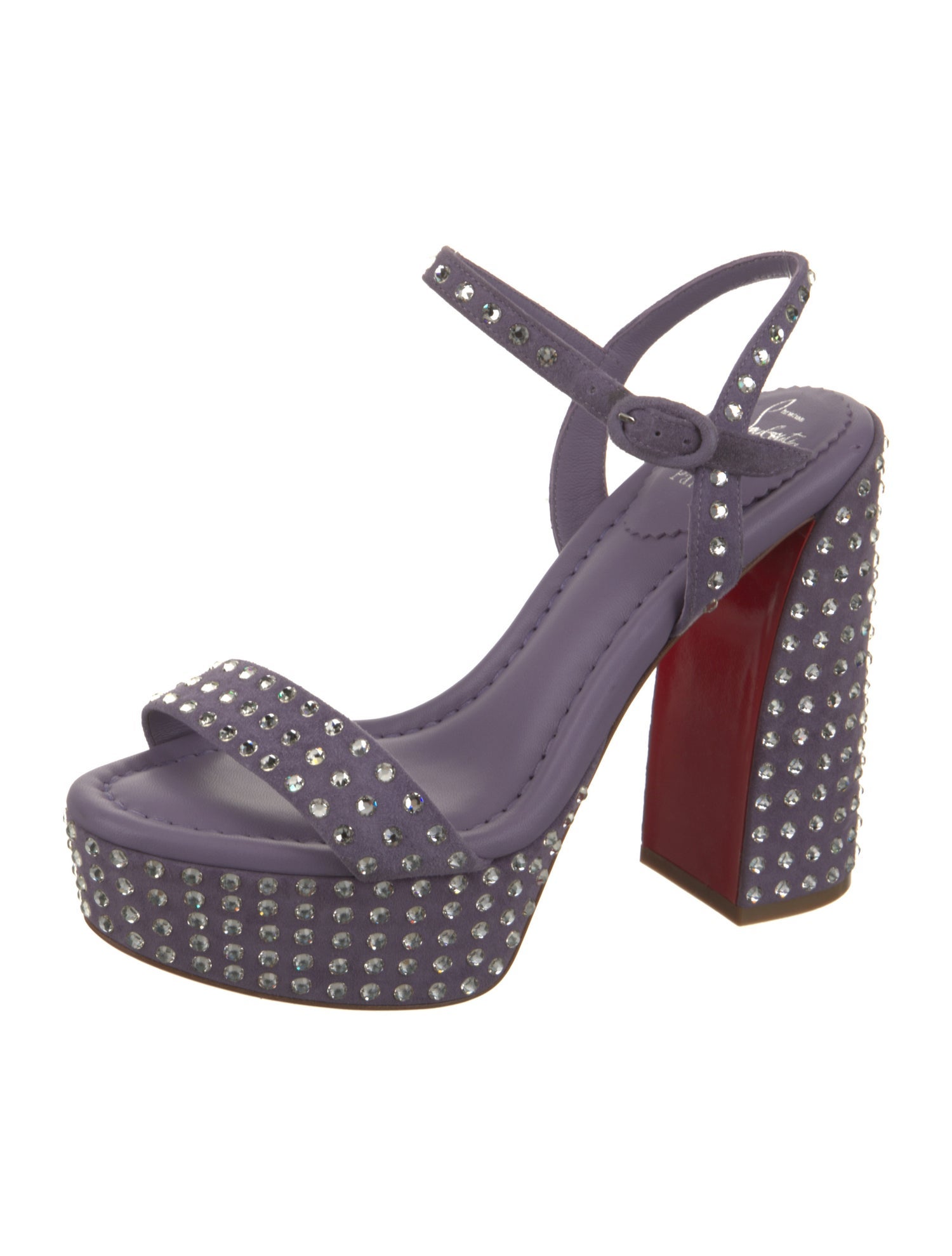 Christian Louboutin Suede Crystal Embellishments Slingback Sandals