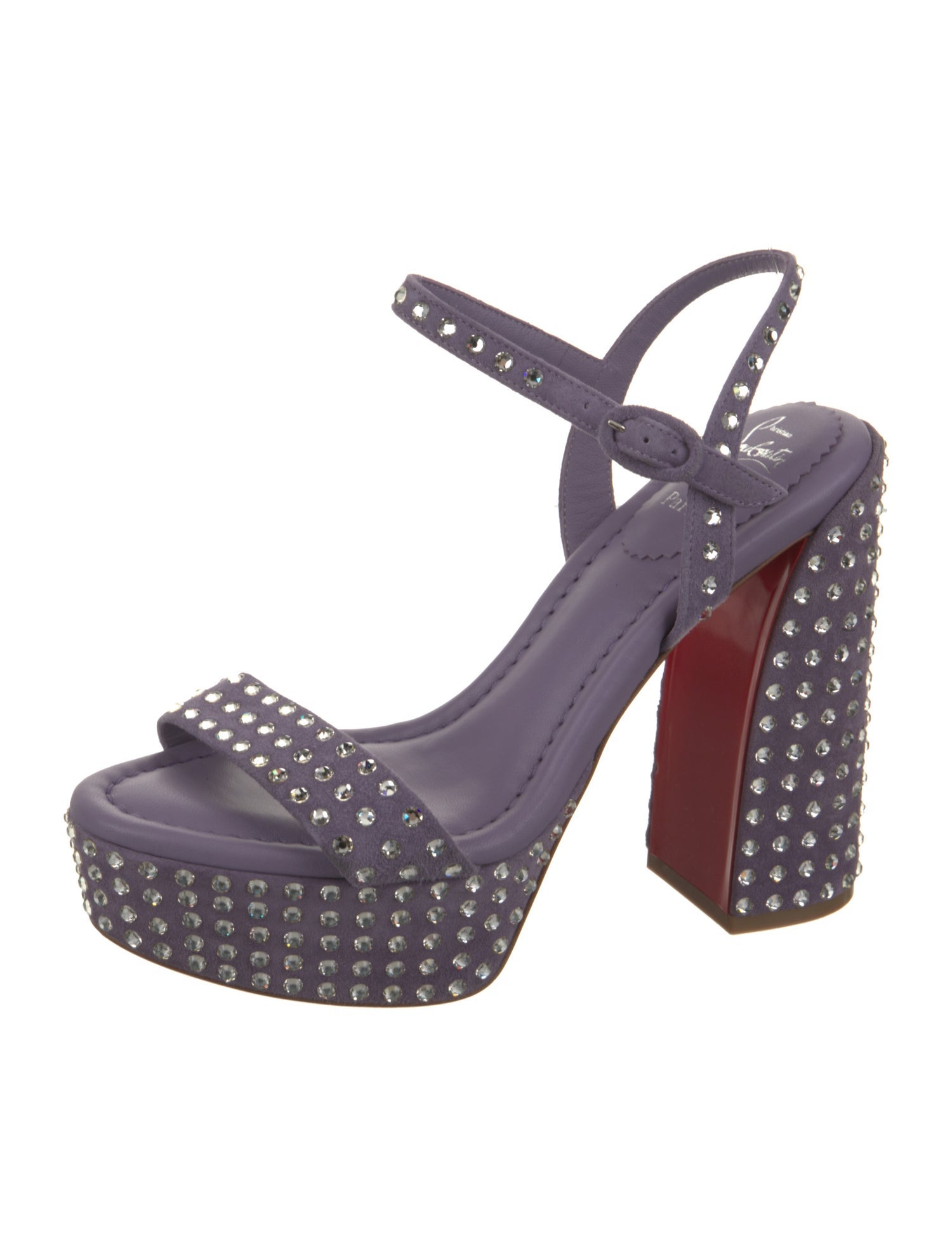 Christian Louboutin Suede Crystal Embellishments Slingback Sandals