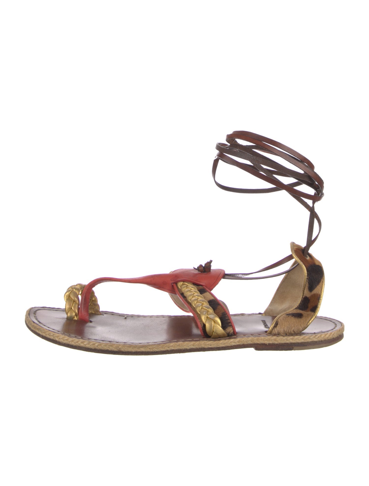 Christian Louboutin Leather Animal Print Gladiator Sandals