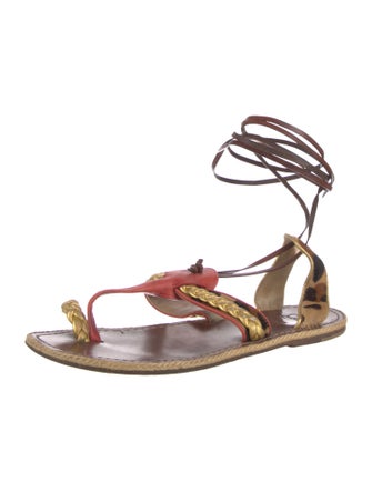 Christian Louboutin Leather Animal Print Gladiator Sandals