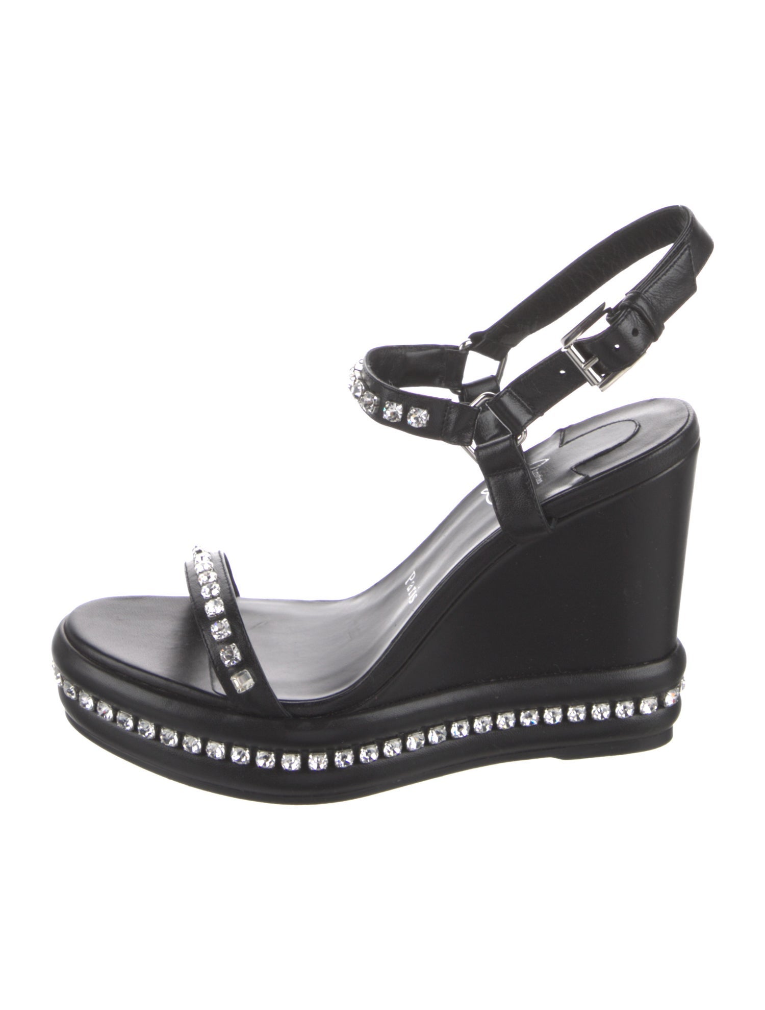 Christian Louboutin Leather Crystal Embellishments Slingback Sandals