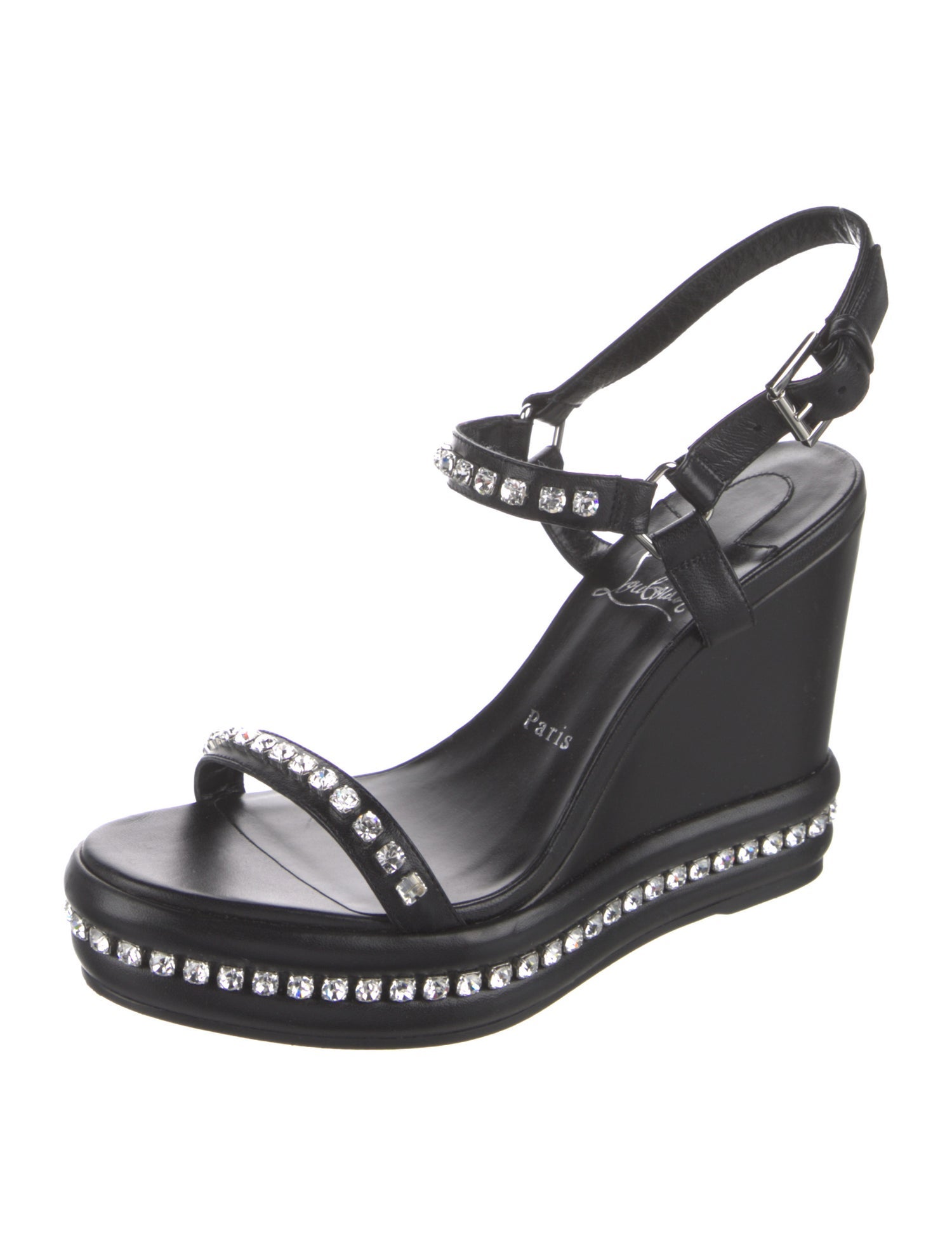 Christian Louboutin Leather Crystal Embellishments Slingback Sandals