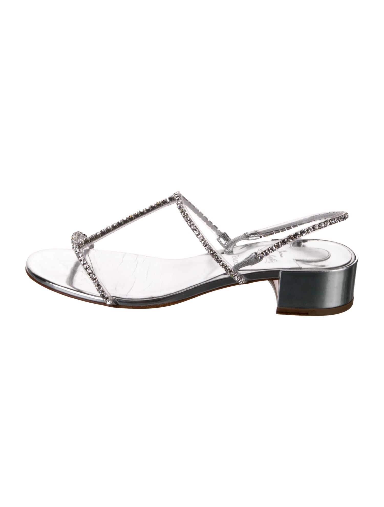 Christian Louboutin Leather Crystal Embellishments T-Strap Sandals