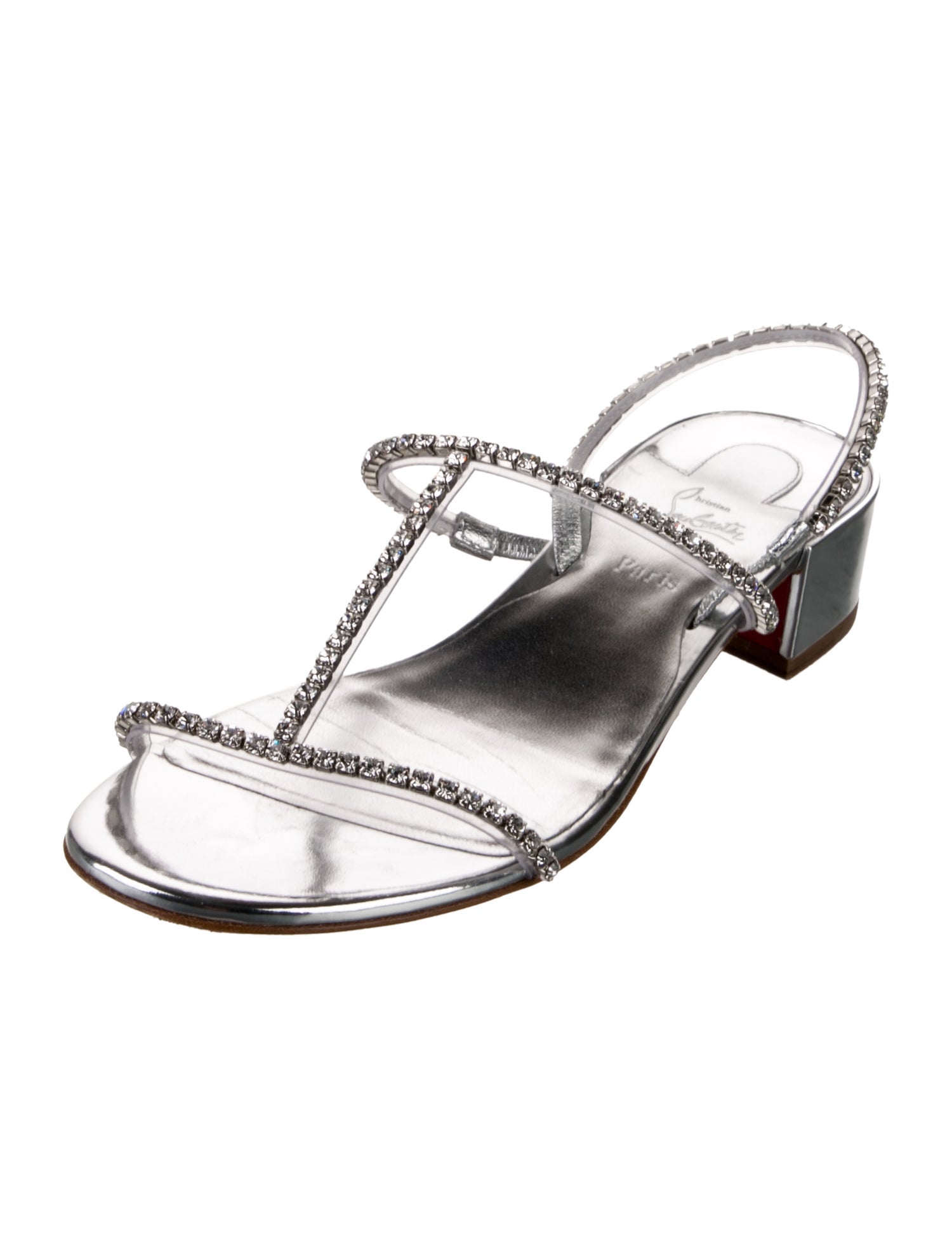 Christian Louboutin Leather Crystal Embellishments T-Strap Sandals