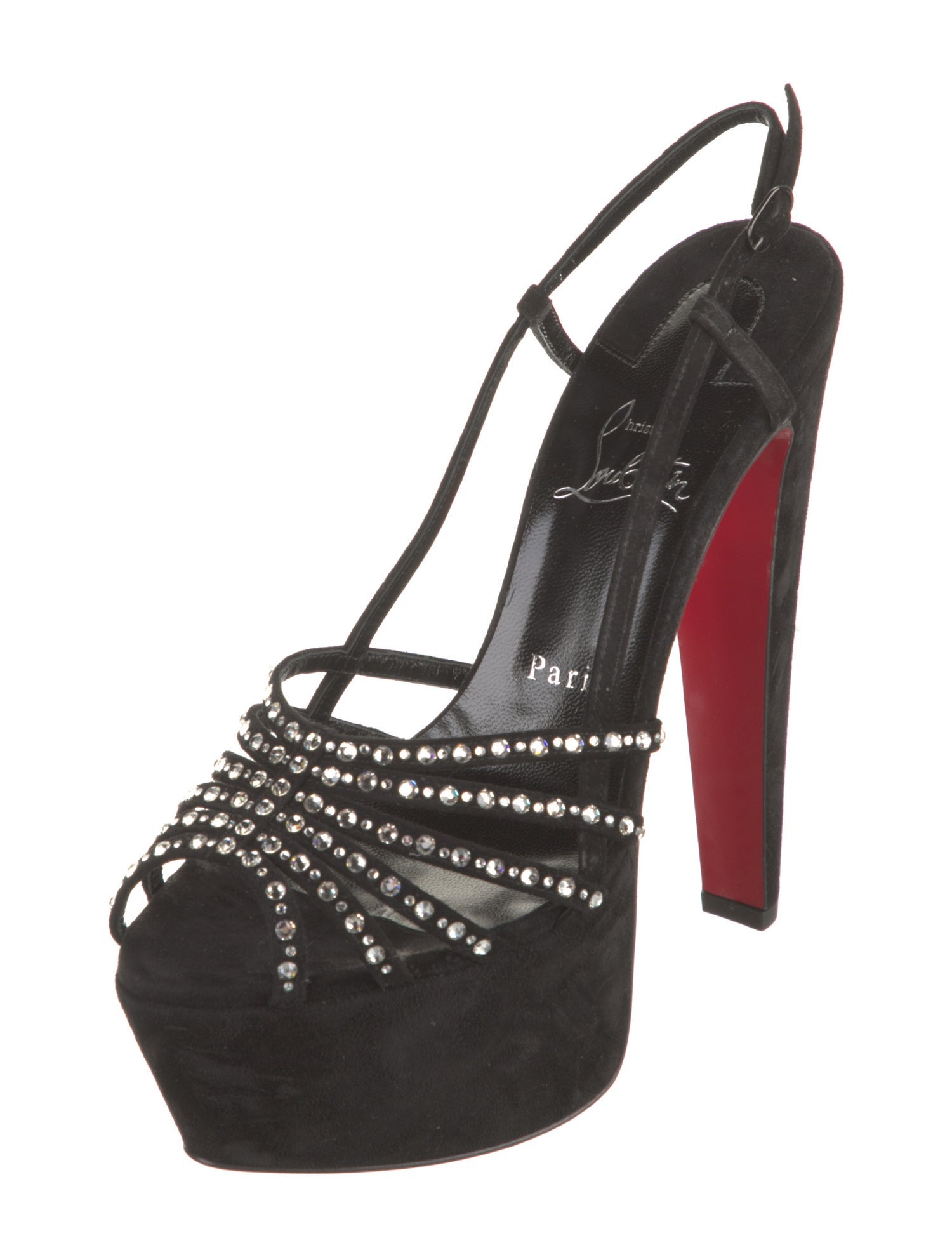 Christian Louboutin Suede Crystal Embellishments Slingback Sandals
