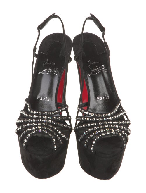 Christian Louboutin Suede Crystal Embellishments Slingback Sandals