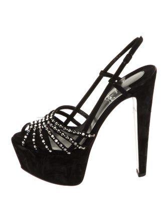Christian Louboutin Suede Crystal Embellishments Slingback Sandals