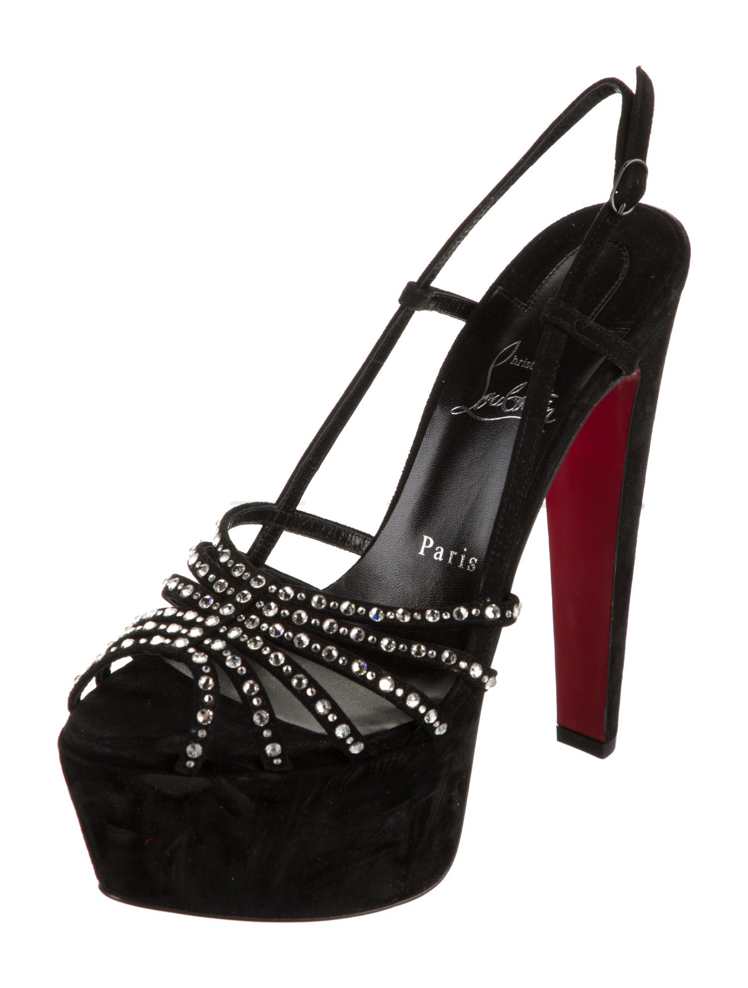 Christian Louboutin Suede Crystal Embellishments Slingback Sandals