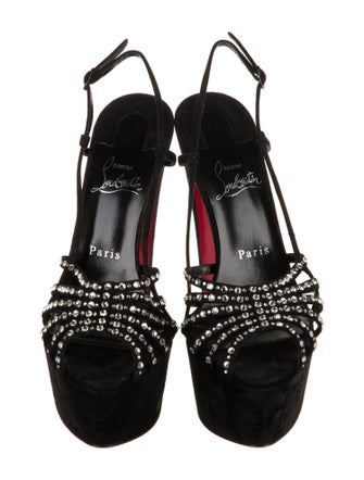 Christian Louboutin Suede Crystal Embellishments Slingback Sandals
