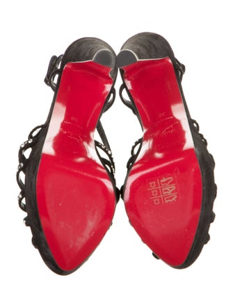 Christian Louboutin Suede Crystal Embellishments Slingback Sandals
