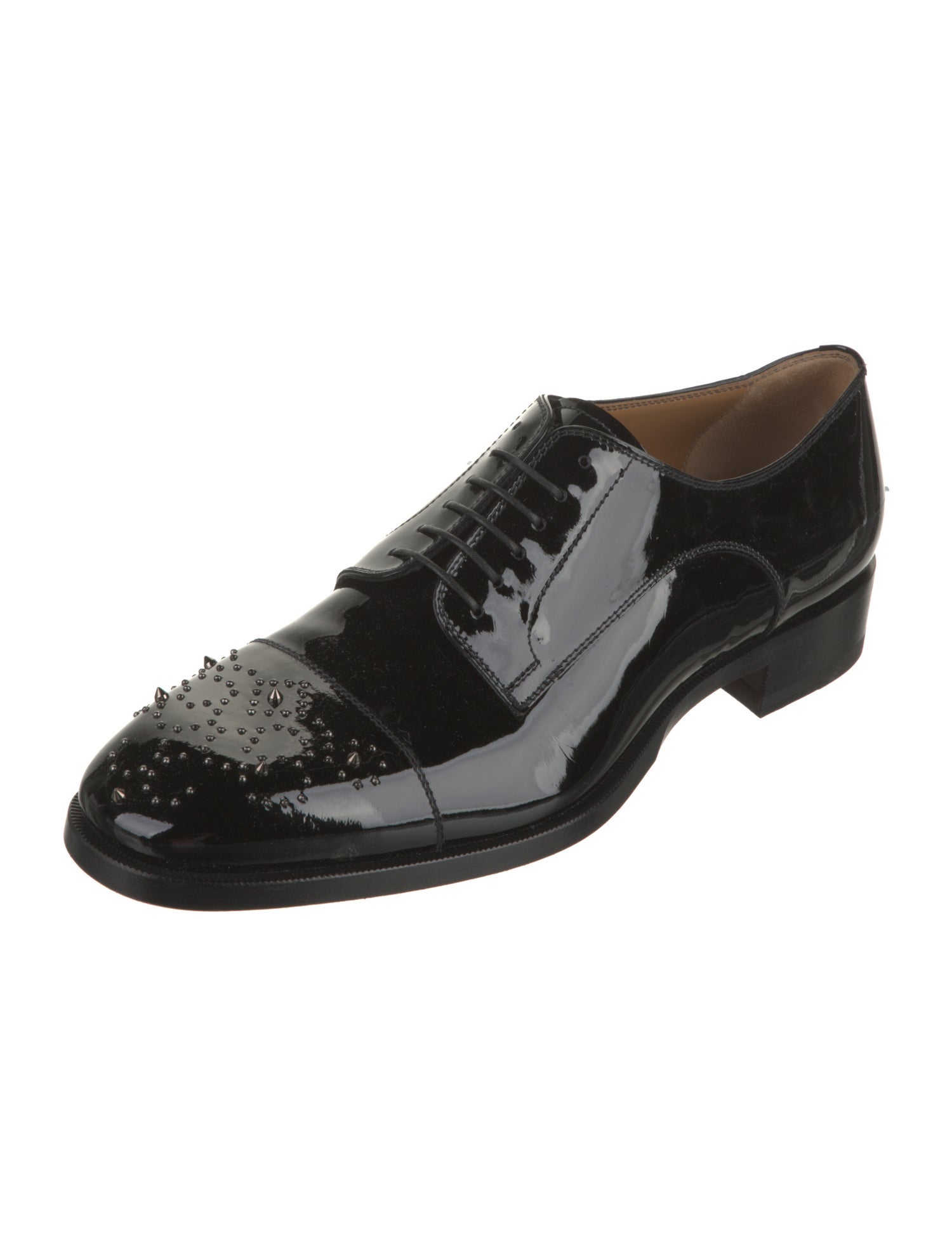 Christian Louboutin Patent Leather Studded Accents Derby Shoes