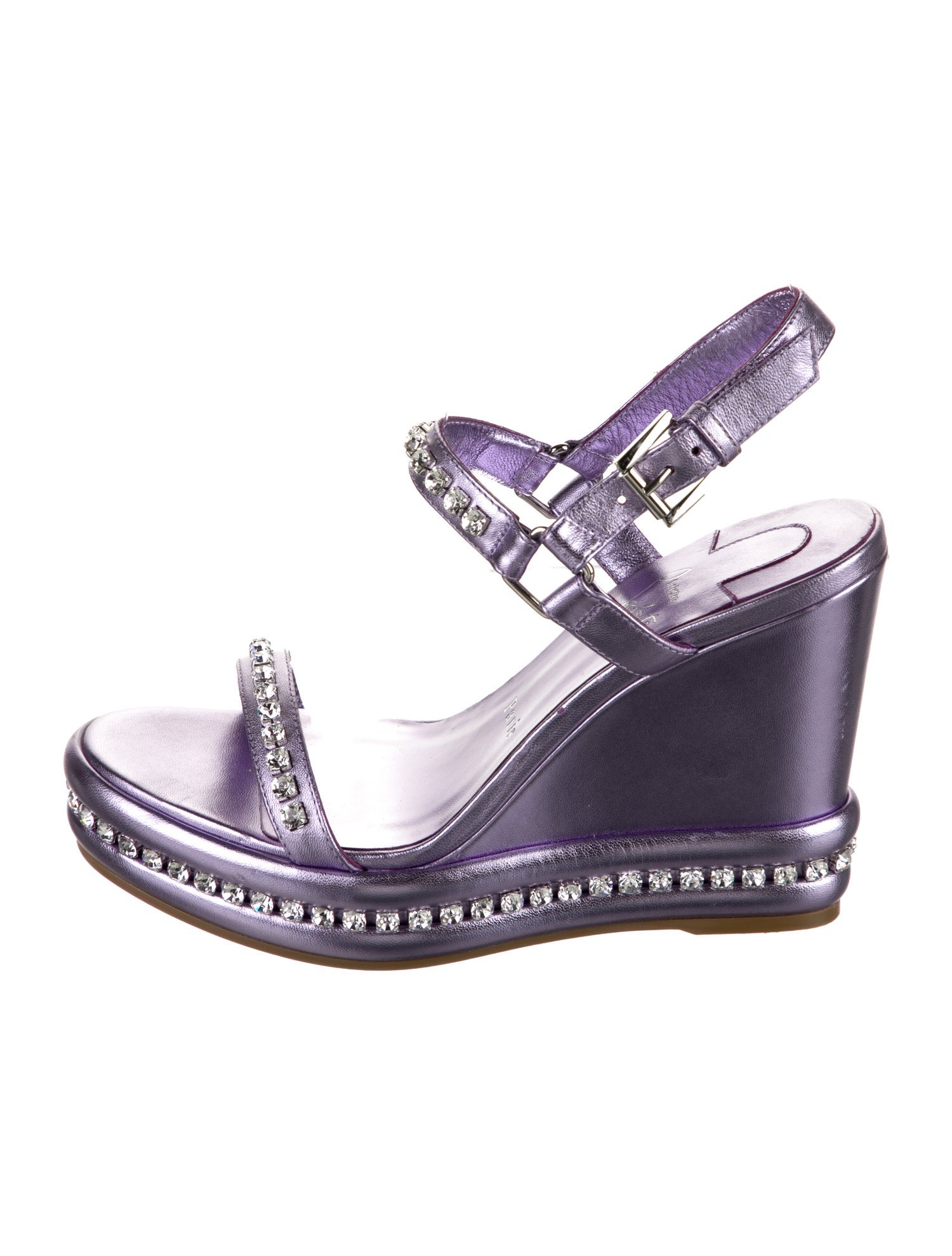 Christian Louboutin Leather Crystal Embellishments Slingback Sandals