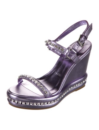 Christian Louboutin Leather Crystal Embellishments Slingback Sandals