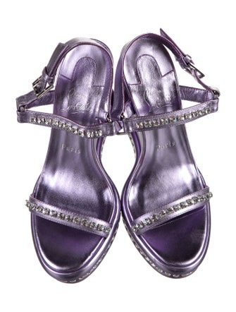 Christian Louboutin Leather Crystal Embellishments Slingback Sandals