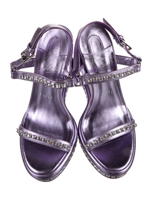 Christian Louboutin Leather Crystal Embellishments Slingback Sandals