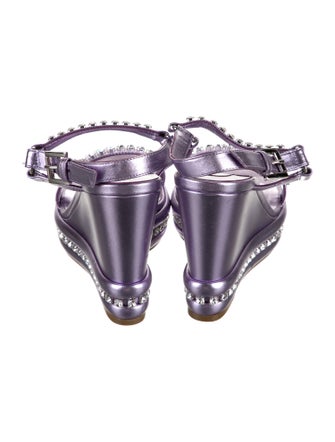 Christian Louboutin Leather Crystal Embellishments Slingback Sandals