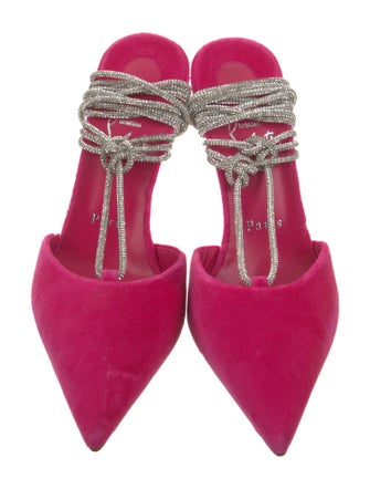 Christian Louboutin Velvet Crystal Embellishments Slingback Pumps