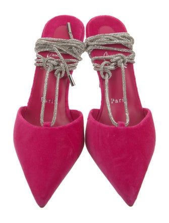 Christian Louboutin Velvet Crystal Embellishments Slingback Pumps