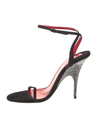 Christian Louboutin Suede Crystal Embellishments Slingback Sandals