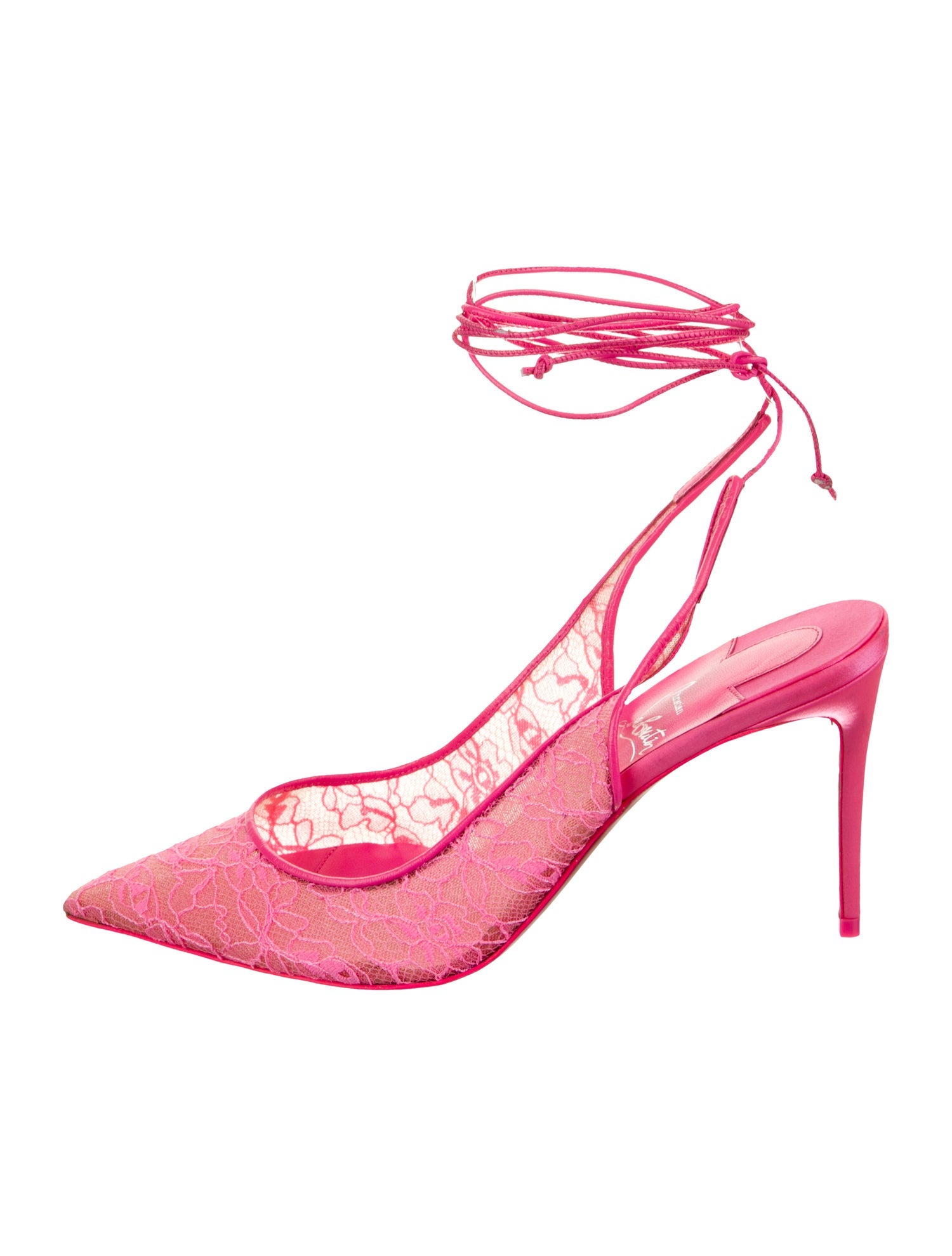 Christian Louboutin Lace Leather Trim Embellishment Slingback Pumps