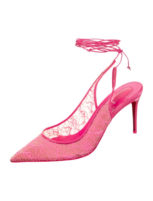 Christian Louboutin Lace Leather Trim Embellishment Slingback Pumps