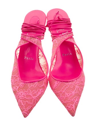 Christian Louboutin Lace Leather Trim Embellishment Slingback Pumps
