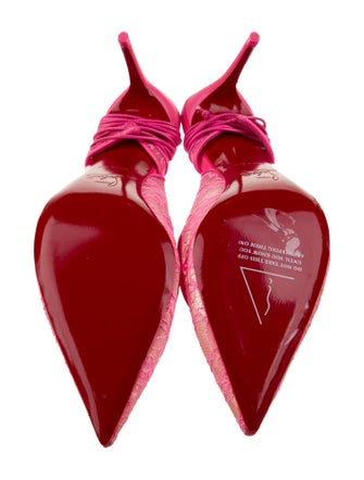 Christian Louboutin Lace Leather Trim Embellishment Slingback Pumps