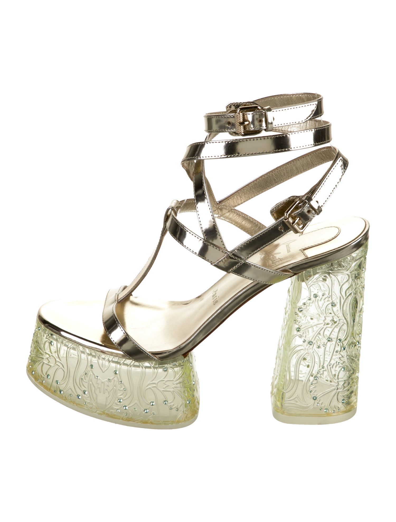 Christian Louboutin Leather Crystal Embellishments T-Strap Sandals