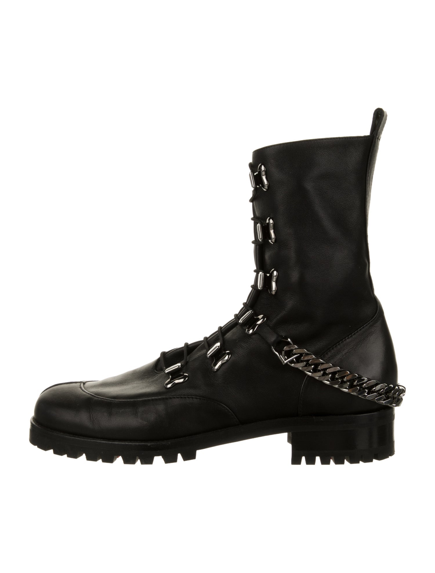 Christian Louboutin Leather Chain-Link Accents Combat Boots