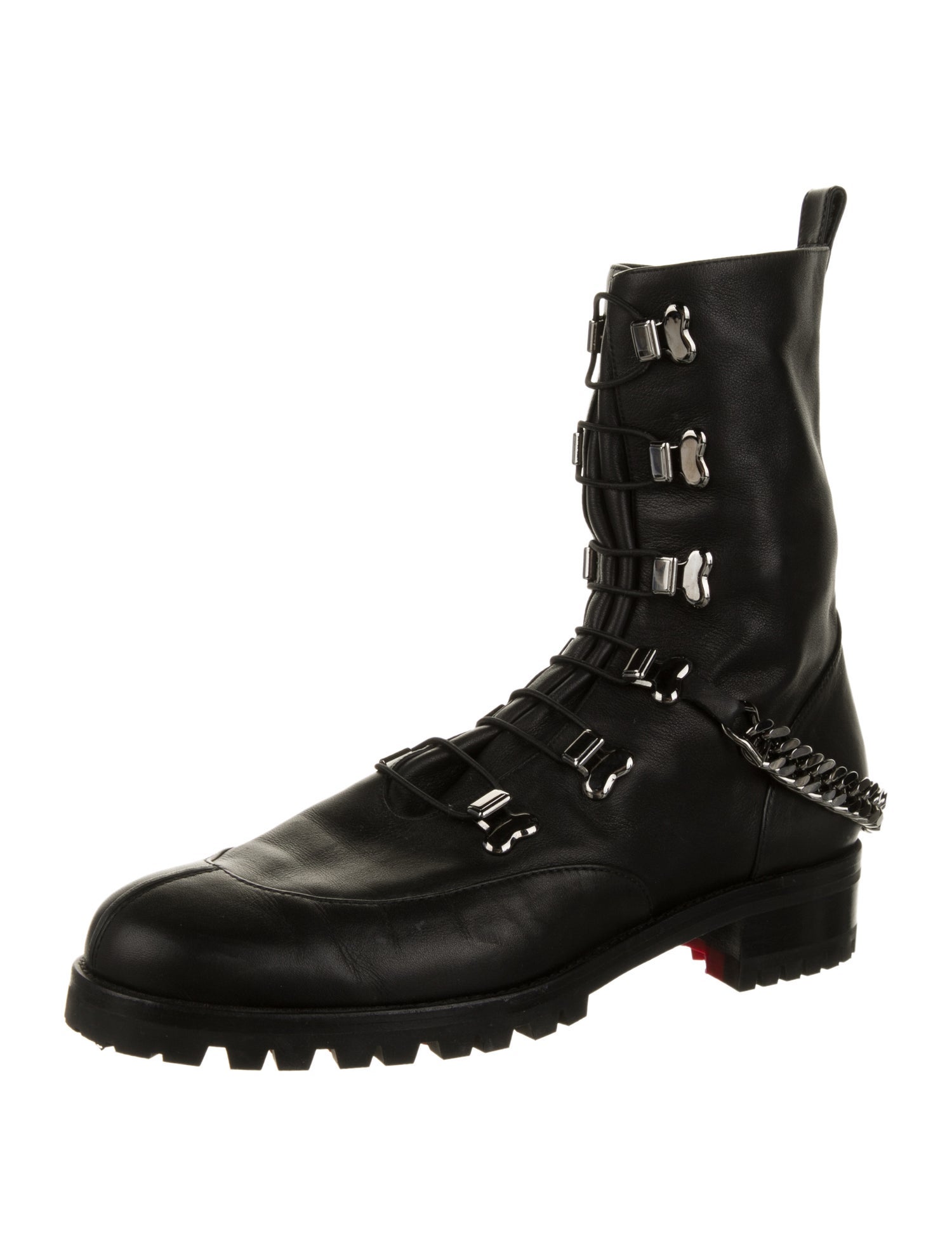 Christian Louboutin Leather Chain-Link Accents Combat Boots