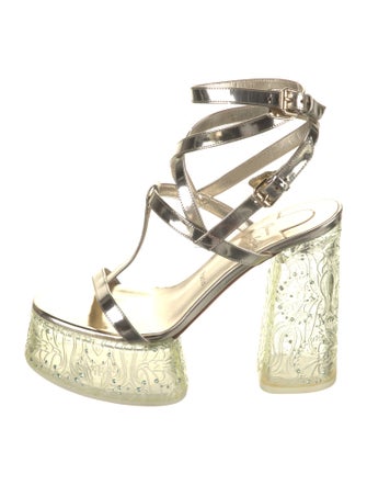 Christian Louboutin Leather Crystal Embellishments T-Strap Sandals