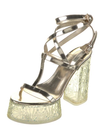 Christian Louboutin Leather Crystal Embellishments T-Strap Sandals