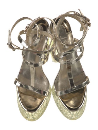 Christian Louboutin Leather Crystal Embellishments T-Strap Sandals